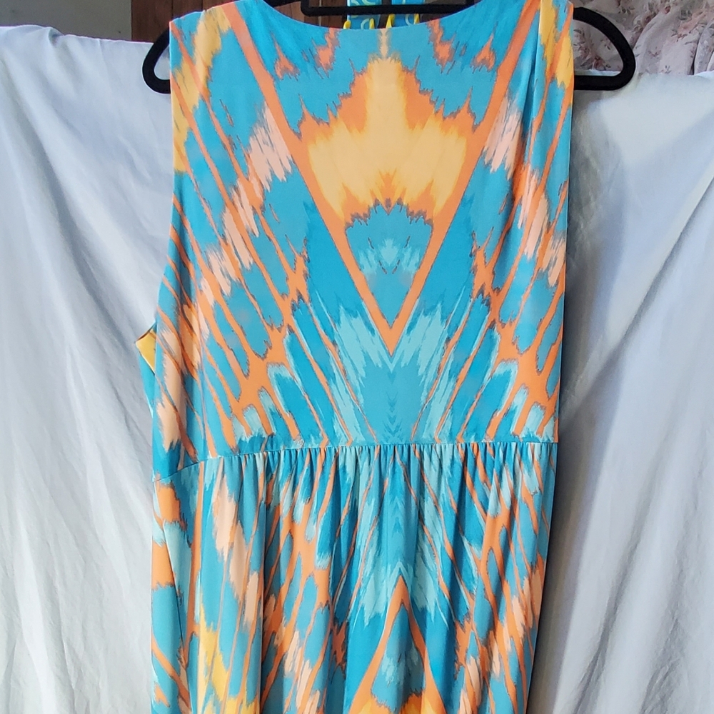 Ruby Red Vibrant Blue and Orange Dress Womens 2X - Picture 6 of 8